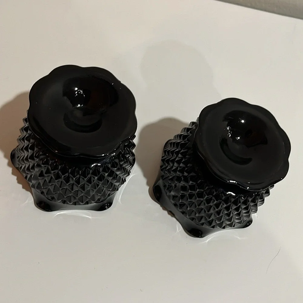Indiana Glass Tiara Black Cameo‎ Diamond Point Candlestick Holders